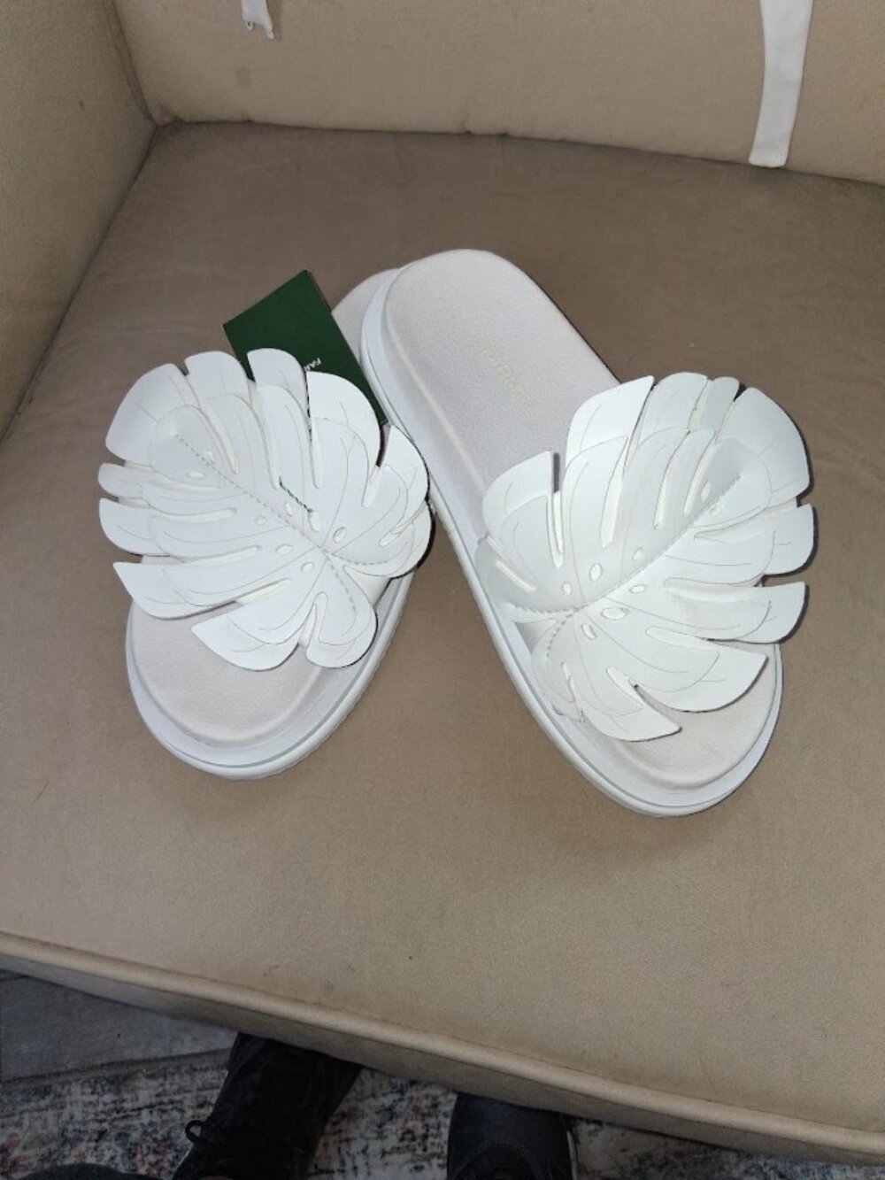 Farm Rio Monstera Anatomic Slide Sandal White Leaf Women's Sz 9M New